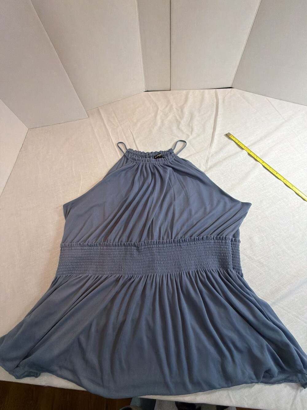 Express Women's Blue Halter Neck Smocked Waist Sleeveless Top